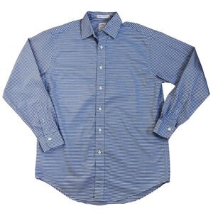 Men's Brooks Brothers Madison Button down dress shirt. Blue and white stripes